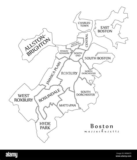 Modern City Map Boston Massachusetts City Of The Usa With Boroughs And Titles Outline Map