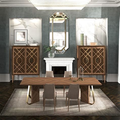 Contemporary Dining Table Intrigue Scandal Home Couture Wooden Glass Wooden Base