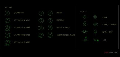 45.Motor symbol, light symbol AutoCAD Blocks