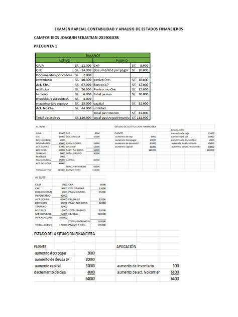 Examen Parcial Contabilidad Y Analisis De Estados Financieros Pdf