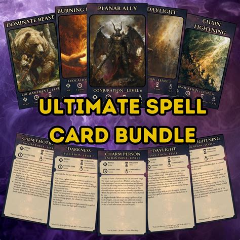 Dnd E Spell Cards Bundle Illustrated Printable All Classes Cantrips