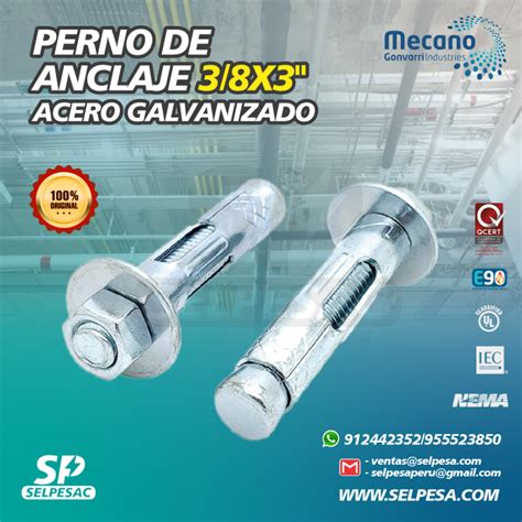 MECANO PERNO DE ANCLAJE 3 8 X 3 ACERO GALVANIZADO Productos