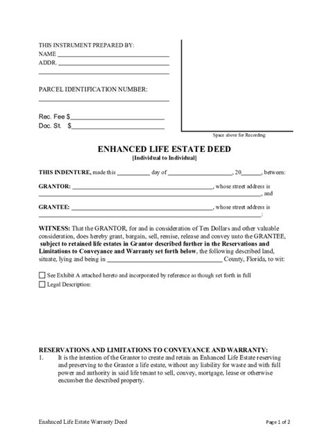 Free Printable Lady Bird Deed Florida Form