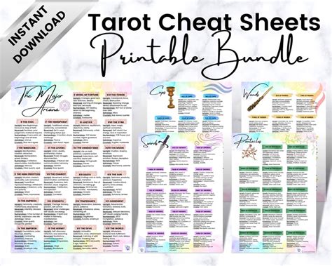 Printable Tarot Cheat Sheet Bundle Rider Waite Deck Tarot Etsy