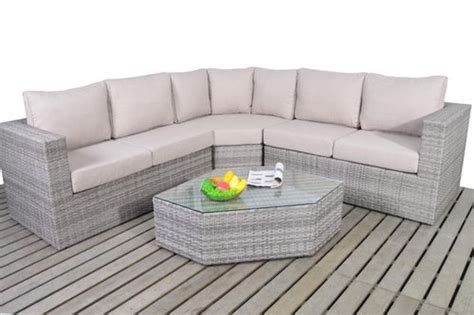 Rustic Grey Rattan Angle Corner Sofa Set Homegenies