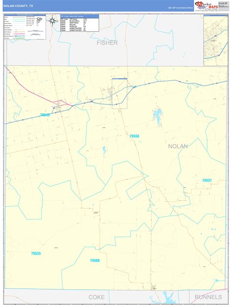 Nolan County, TX Zip Code Wall Map Basic Style by MarketMAPS