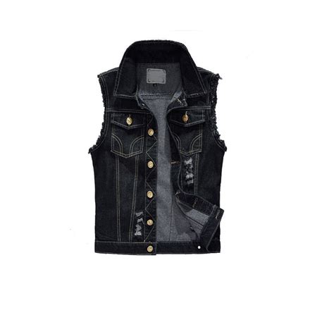 Mens Black Denim Vest Denim Jeans Ripped Black Denim Vest Mens Jean