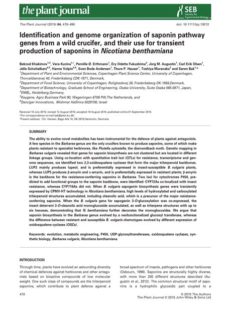 (PDF) Identification and genome organization of saponin pathway genes ...