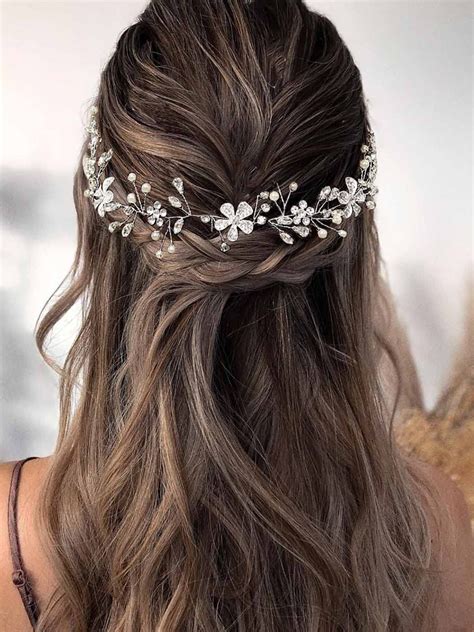 Vakkery Kristall Hochzeit Haarranbe Silber Blume Braut Stirnbänder