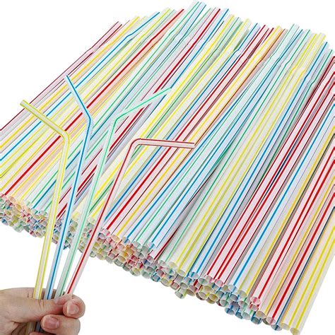 Roofei Flexible Plastic Straws 300 Pack - Striped Multi Colored BPA ...