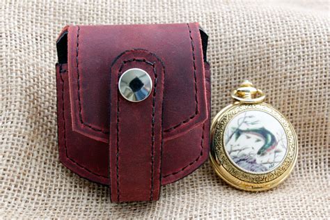 Handmade Chilli Red Pull Up Leather Pocket Fob Watch Pouch