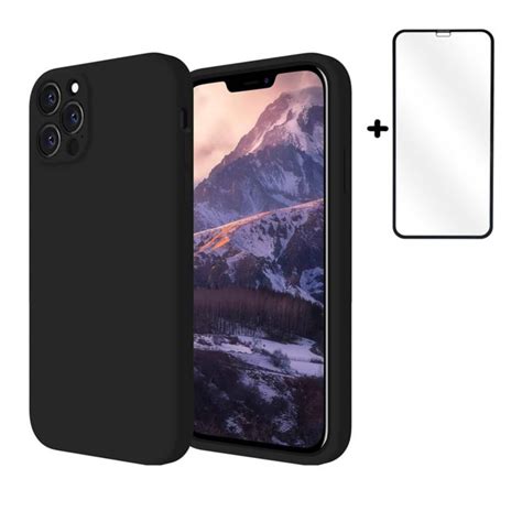 Generico Carcasa Silicona Para Iphone 12 Pro Negro Y Lamina Completa