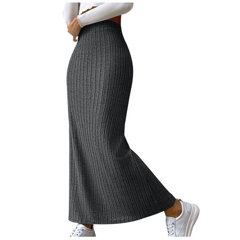 Posijego Knit Maxi Skirt For Women High Waist Ribbed Knitted Bodycon