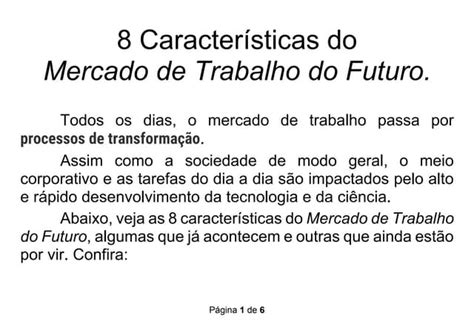 É Importante Considerar Que No Mercado De Trabalho Do Futuro - 8 características do mercado de trabalho do futuro | PDF