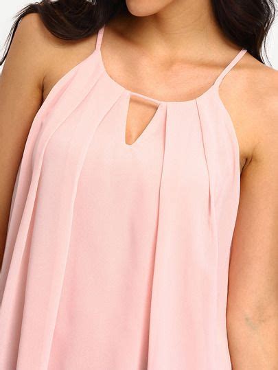 Shop Pink Spaghetti Strap Pleated Cami Top Online Shein Offers Pink