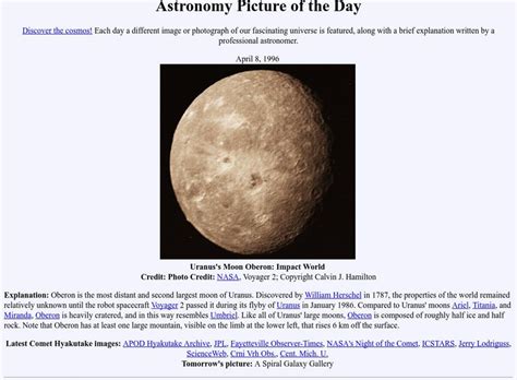 Nasa Astronomy Picture Of The Day Uranuss Moon Oberon Graphic For