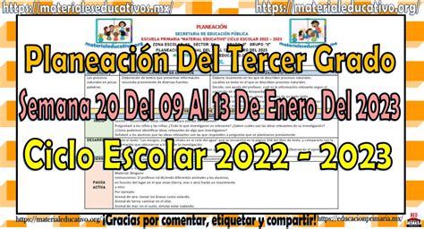 Planeaci N Del Tercer Grado De Primaria De La Semana Del Al De