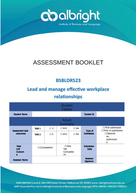 Bsbldr 523 Asessments V1 0 Ok ASSESSMENT BOOKLET BSBLDR Lead And