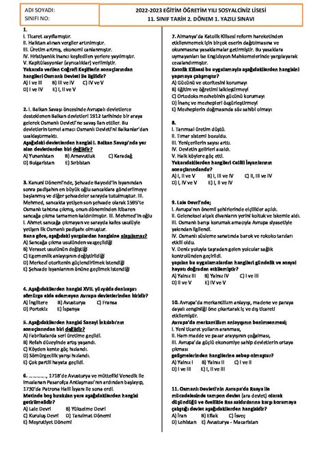 Sinif Tar H D Nem Yazili Test Sosyal Bilgiler Sosyalciniz