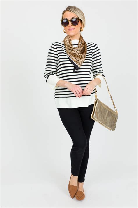 Stripe Boat Neck Sweater Black New Arrivals The Blue Door Boutique