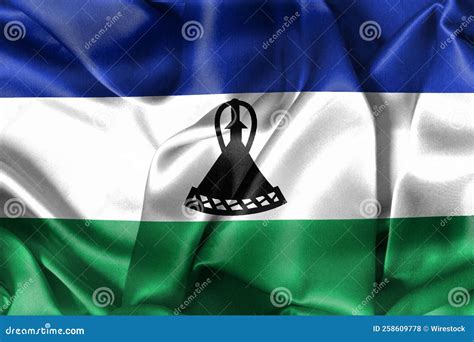 Bandera Lesotho Una Bandera De Tela Ondulada Realista Stock De