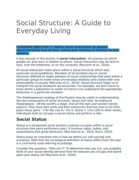 Social Structure Chapter 3 Lecture Notes Social Structure A Guide