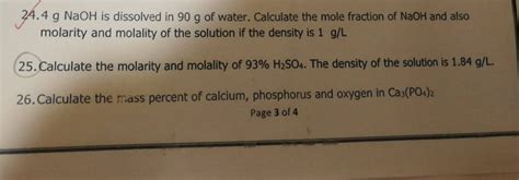 Gnaoh Is Dissolved In G Of Water Calculate The Mole Fraction Of