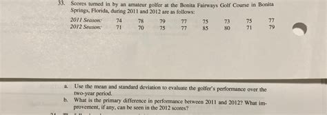 Solved Scores Turned In By An Amateur Golfer At The Chegg