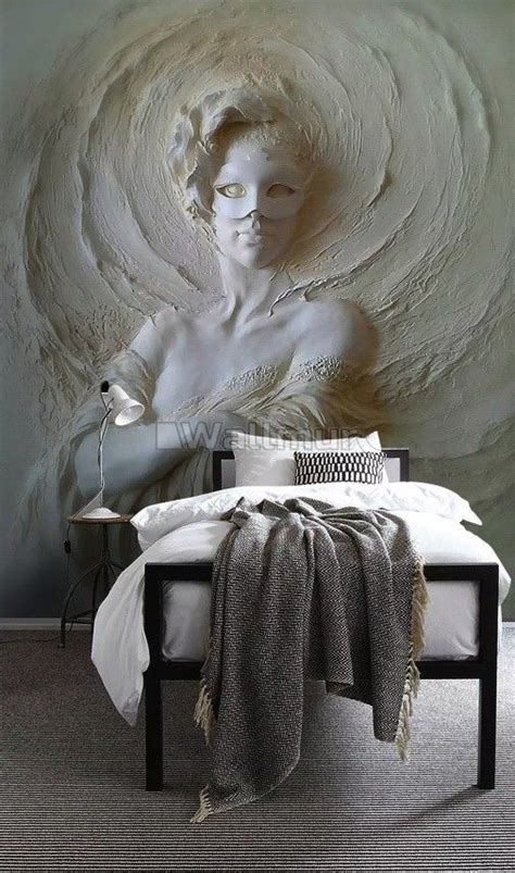 3d Embossed Look Cement Female Sculpture Wallpaper Mural In 2021