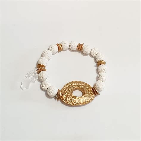 Pulsera Cuentas Lava Blanca Con Virgen Del Pilar Arte De Voto