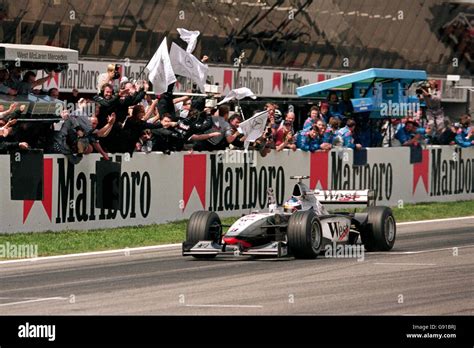 Formula One Motor Racing Spanish Grand Prix Mika Hakkinen Celebrates