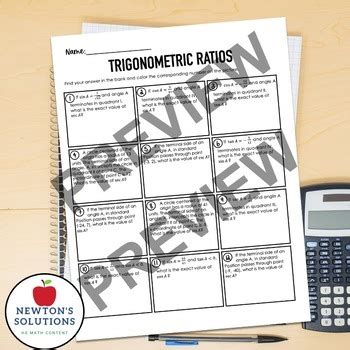 Trigonometric Ratios Color By Number Activity By Newton S Solutions