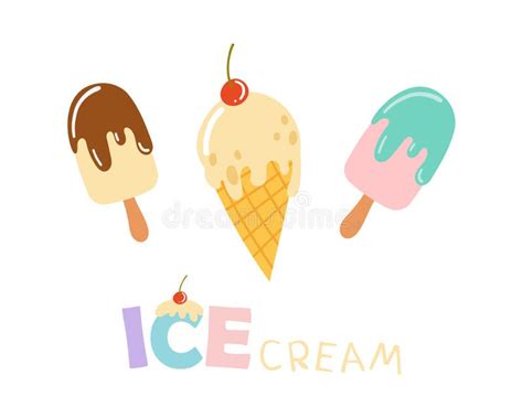 Tasty Melting Popsicle And Ice Cream In Waffle Cone Cartoon Vector