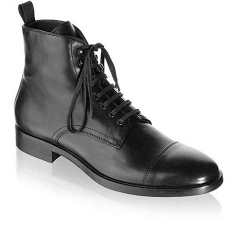 Handmade Men Black Cap Toe Lace Up Military Ankle Leather Boot Men