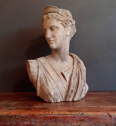 Artemis Large Bust White Marble 19th Century Sculpture Statue