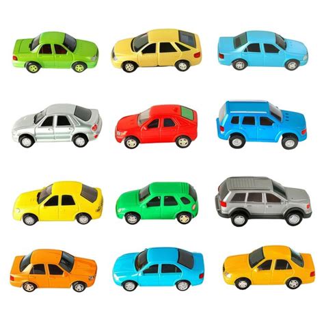 Collection Of Colorful Toy Cars Isolated On White Background Premium