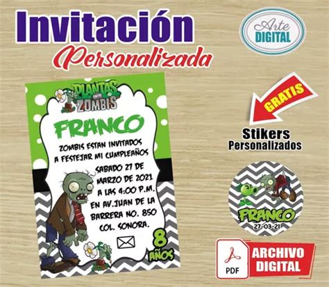 Mod 2 Invitación Plantas Vs Zombies Personalizada Regalo MercadoLibre