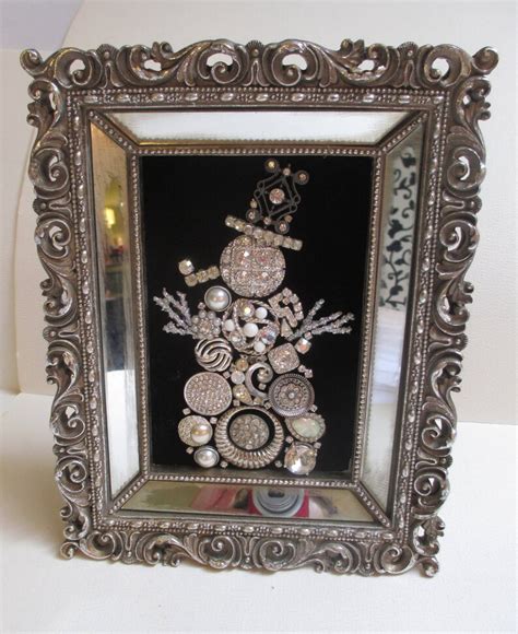 Jeweled Framed Jewelry Snowman Black Silver Vintage Etsy