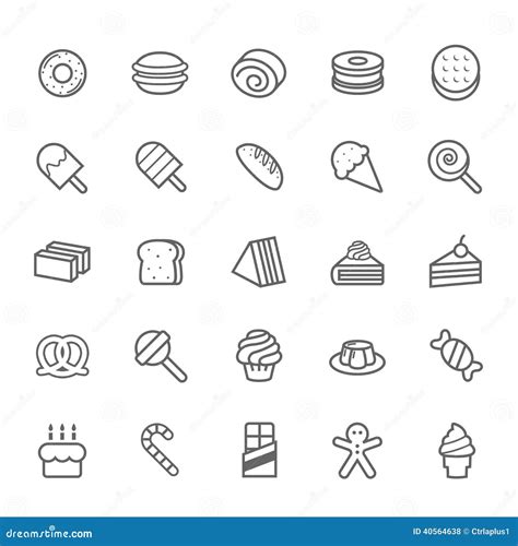 Set Of Outline Stroke Dessert And Sweet Icon Stock Vector Image