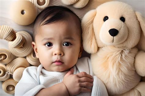 Premium Photo A Baby With A Stuffed Animal On The Back