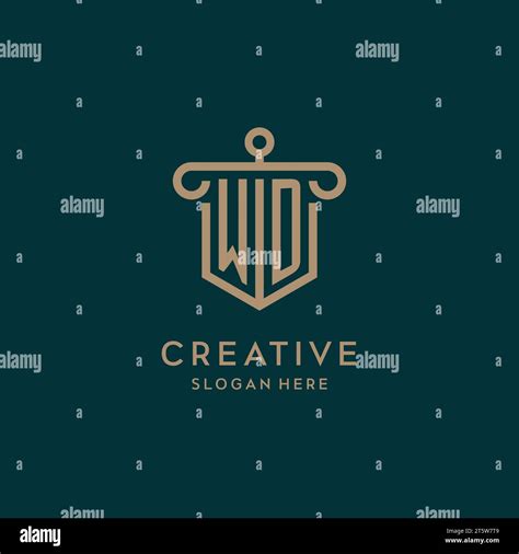 Wd Monogram Initial Logo Design With Shield And Pillar Shape Design