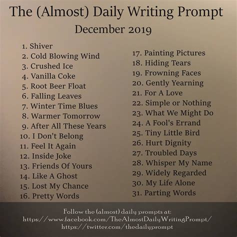 December 2019 Poem Writing Prompts Writing Prompts Poetry Writing