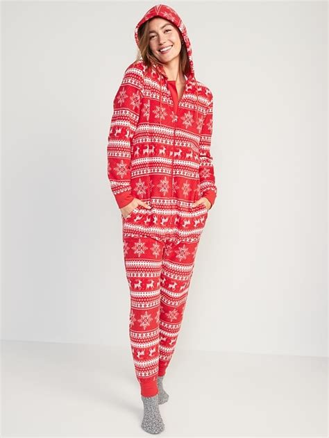 Gender Neutral Matching Print Microfleece One Piece Pajamas For Adults