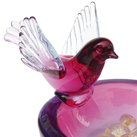 Murano Sommerso Red Purple Gold Flecks Eggs Italian Art Glass Birds