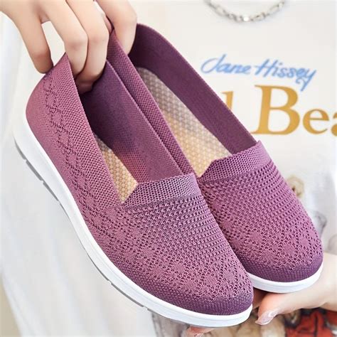 Womens Breathable Flying Woven Sneakers Casual Slip On Outdoor Shoes Lightweight Work Shoes