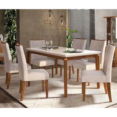 Conjunto Mesa De Jantar D Lia Carvalho Creme Cadeiras Sara