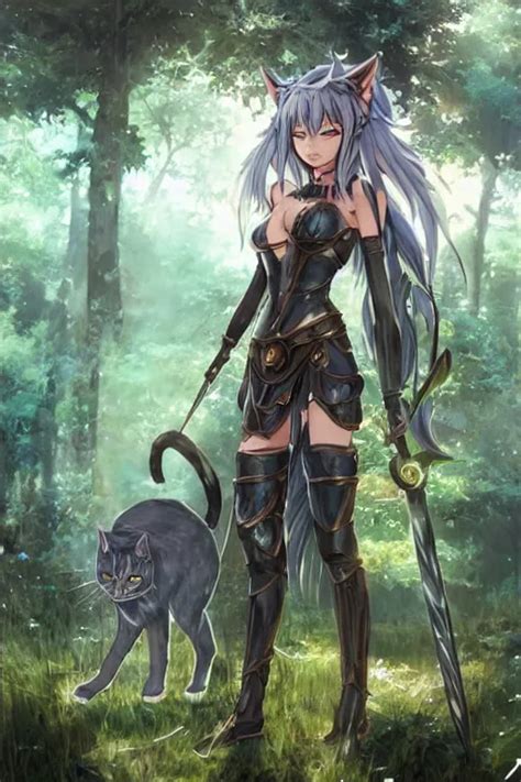 Art Of A Neko Anime Celtic Warrior Woman With Cat Ears Stable Diffusion