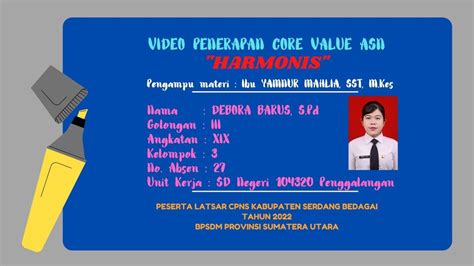 VIDEO PENERAPAN CORE VALUE ASN HARMONIS LATSAR CPNS 2022 YouTube