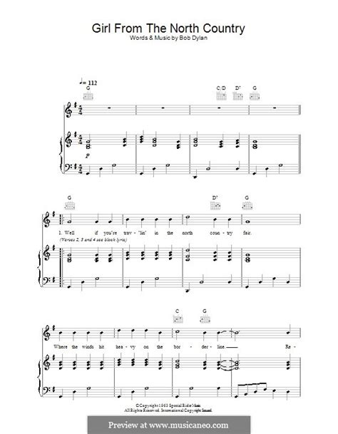 Girl from the North Country by B. Dylan - sheet music on MusicaNeo