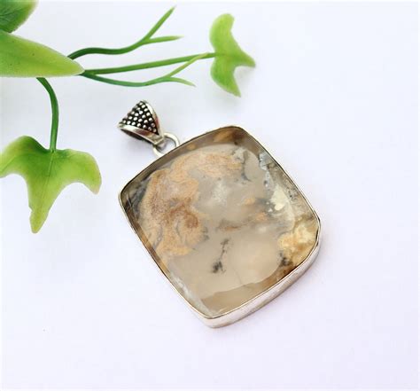 Tiger Dendritic Agate Pendant Silver Plated Pendant Original Etsy